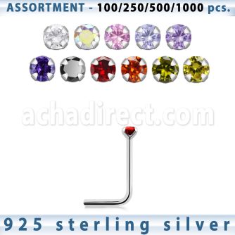 blk462 silver nose stud with 1 5mm round prong cz stone