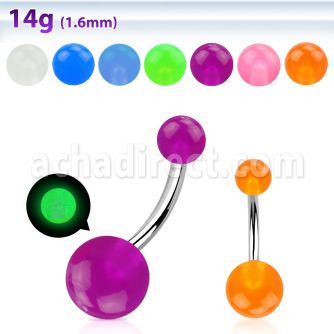 bngl 316l steel belly banana w 58mm acrylic luminous ball