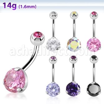 bnrdz8jb 316l steel casting belly banana w prong cz bezel ball