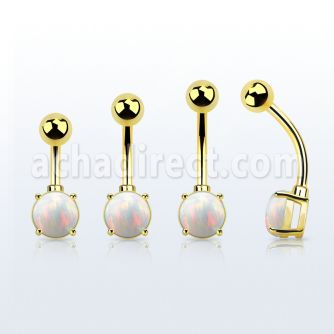 bntrdo gold plated steel belly banana w 7mm prong set round opal