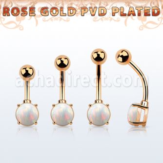 bnttrdo rose gold steel belly banana w 7mm prong set round opal