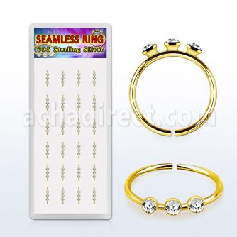 box w gold silver seamless nose hoop w 3 1.5mm crystal