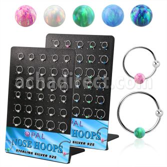 brnhm40 board w 30 silver nose hoops w ballw 3mm synthetic opal