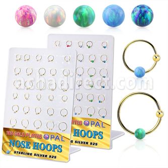 brnhm45 board w 30 gold silver nose hoops w ball 3mm opal ball