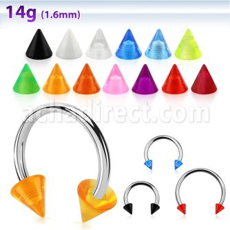 cbuvcn5l xxl steel circular barbell, 14g w 5mm uv cones