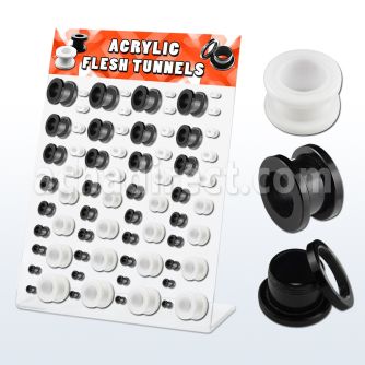 dapg13 board of 72 pcs of b w acrylic screw fit flesh tunnels