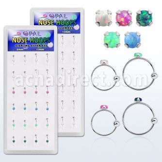 dnsm109 box w silver nose hoop w 2mm prong set synthetic opal