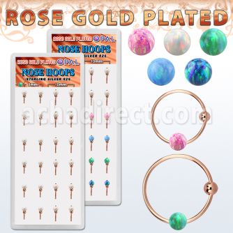 dnsm192 box w rose gold silver nose hoops w ball 3mm opal ball