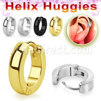 er247 tiny high polished steel helix huggie with rounded edges
