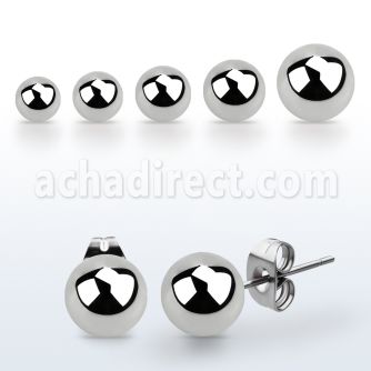 erbal pair of ball shaped high polished 316l steel ear studs