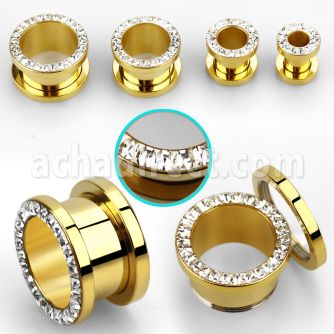 fgspfr gold pvd steel flesh tunnel w ferido multi crystal rim