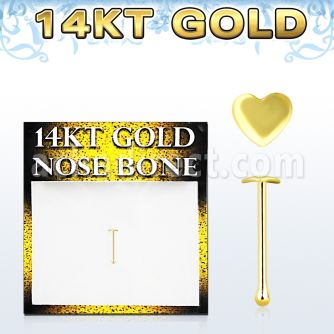 gbht 14kt gold nose bone with a 2 5mm gold heart top