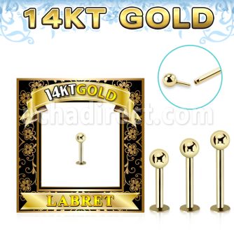 glbb3 14k gold eyebrow labret w thread less push in 3mm ball