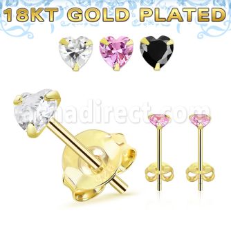 gphzm one pair 18k gold plated silver ear studs heart cz