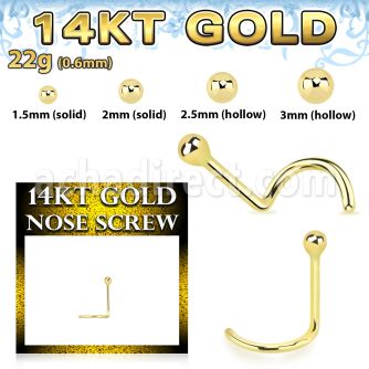 gscb1 14kt gold bend it nose screw with 1 5mm ball top