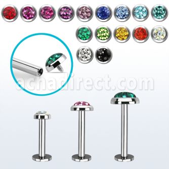 lbifrc steel internally threaded labret w multi crystals top