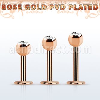 lbttc4 rose gold pvd plated steel labret, 14g w 4mm jewel ball