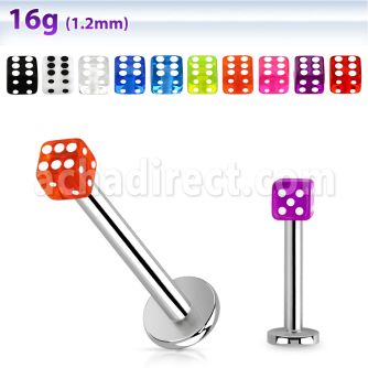 lbuvdi3 surgical steel labret with a 3mm acrylic uv dice