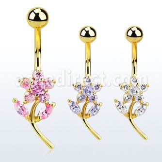 mdgz323 gold steel belly banana w a lower flower shape w cz