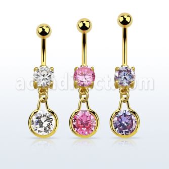 mdgz417 gold cz belly banana w round dangling w cz center