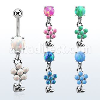 moopfl15 steel belly banana w 7mm opal dangling flower 5 petals