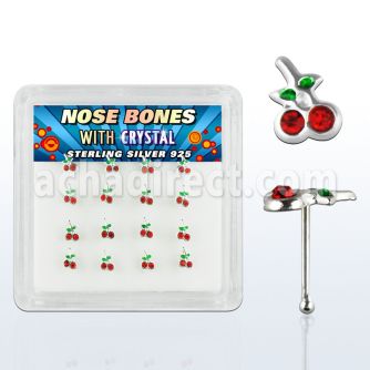 nbch16 box of silver nose bones w 1 4mm crystal cherries