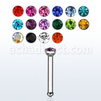 nbs20 316l steel nose bone with 2mm round crystal top
