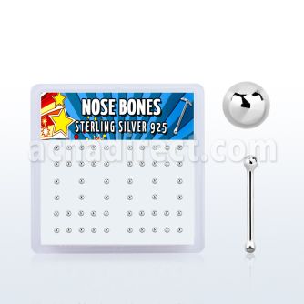 nbsvbx box of silver nose bones with silver ball shaped top