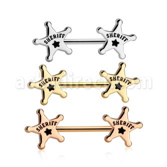 nptsh21 anodized 316l steel barbell two sheriff stars
