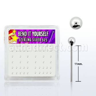 nysv2bx box of silver bend nose studs with 2mm ball shaped tops