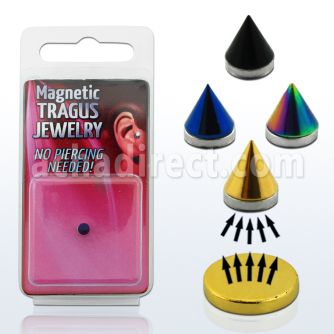 pktg3 magnetic non piercing anodized cone shaped tragus stud