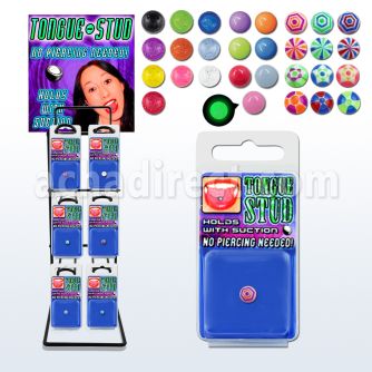 rktg rack of assorted fake tongue studs hold with suction