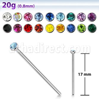 sns 316l steel bend it nose stud with 2mm round crystal tops