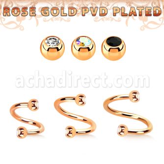 spett2c rose gold steel spiral w two 3mm jewel balls 