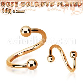spettb rose gold 316l steel eyebrow spiral, w two 3mm balls
