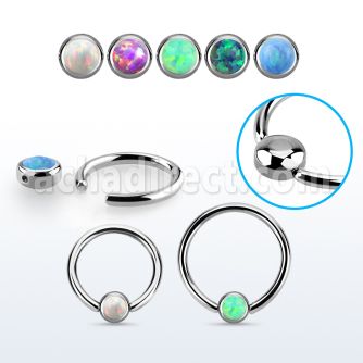 steel ball closure ring w 3mm rounded synthetic opal disk
