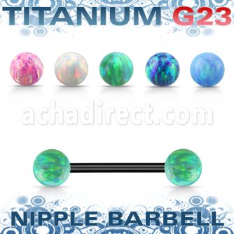 ubbt2om anodized titanium g23 steel nipple barbell w opal balls