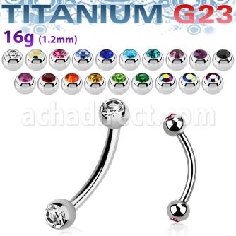 ubne2c titanium g23 eyebrow banana with 3mm bezel jewel balls