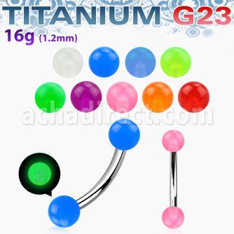 ubnegl titanium g23 banana eyebrow ring w acrylic glow balls