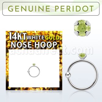 whge4 14kt white gold nose hoop w 2mm prong set peridot stone