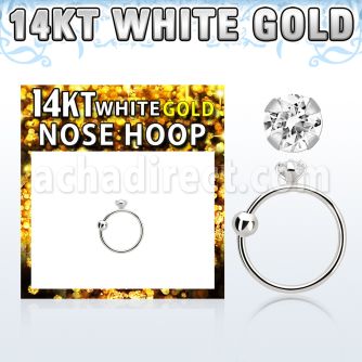 whz2 14kt white gold nose hoop w 2mm round clear cz stone