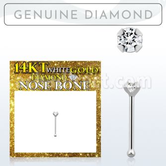 wnpdb2 genuine diamond 14k gold rhodium plated nose bone 2mm prong set round diamond