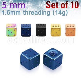 xsdit5 pack of 5mm anodized 316l steel dices threading