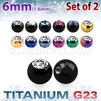 xujbt6g 6mm anodized g23 balls w bezel set crystals  1.6mm, 14g