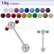 bbspnfr barbell lengua cruzado acero 316l bolas 6mm barra cruzada bolas 3mm multi cristal 58 16mm mayorista