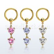 bcrtgz2 aro bola presion acero 316l pvd dorado colgante formado por corazones zirconia conectados mayorista