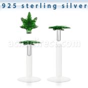 bilbmg labret bio flexible transparente plata esterlina 925 verde hoja marihuana mayorista
