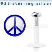 bilg11 labret bio flexible transparente plata esterlina presion 3mm logo paz azul fondo blanco distribuidor mayorista
