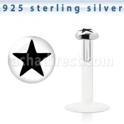 bilg16 labret bio flexible transparente plata esterlina presion 3mm logo estrella negra fondo blanco distribuidor