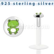 bilg19 labret bio flexible transparente plata esterlina presion 3mm logo rana verde venta